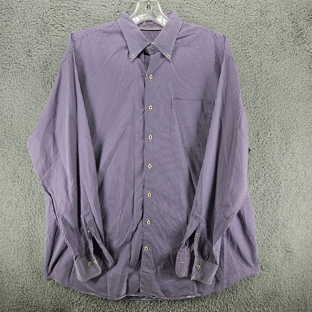 Peter Millar Seaside Finish Mens Purple Gingham Check Button Down Shirt XL
